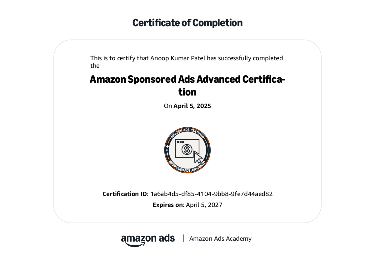 Amazon Sponsored Ads Advanced Certification